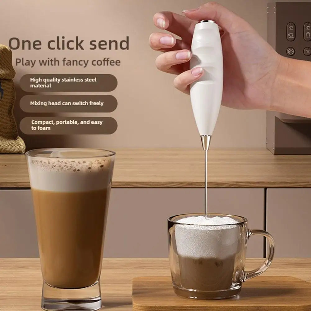 Electric Milk Frother Battery-Powered Handheld Foamer Coffee Cream